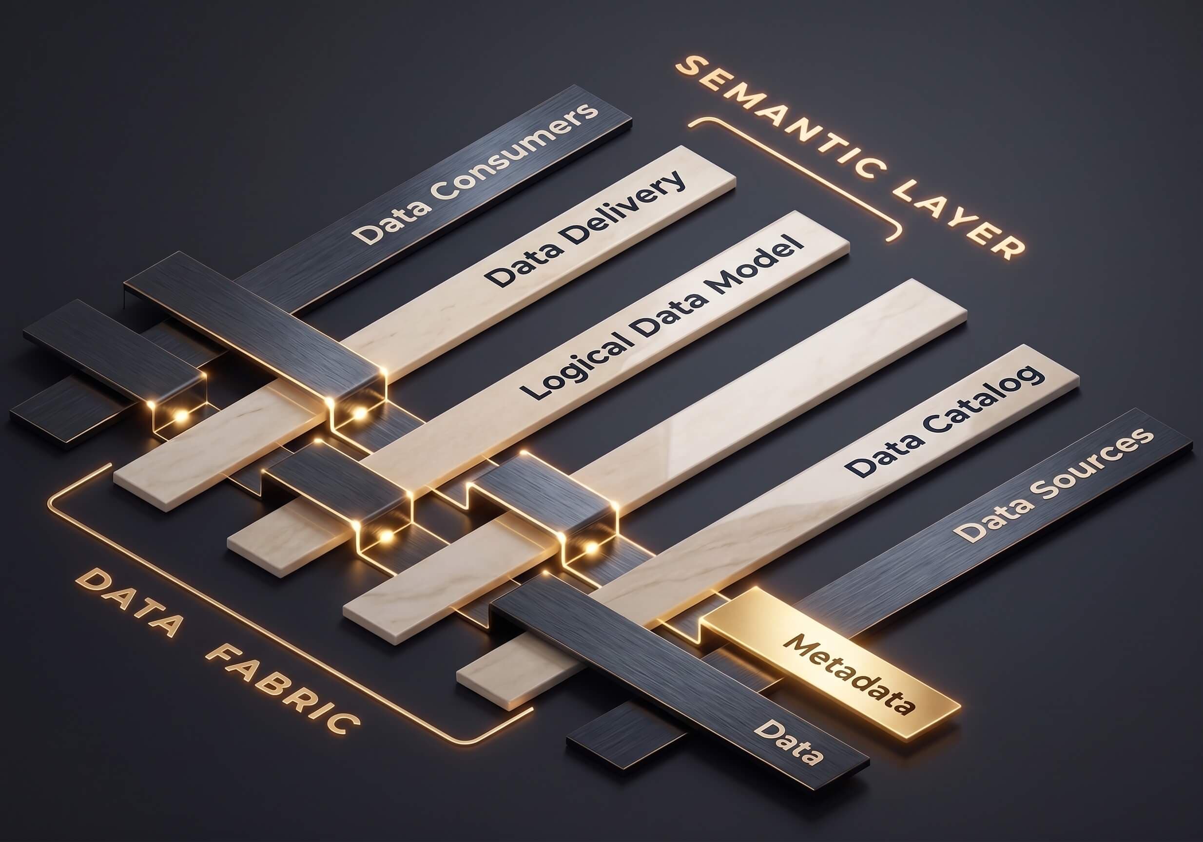 Data Fabric layer visualization - connecting enterprise data sources into a unified governed layer