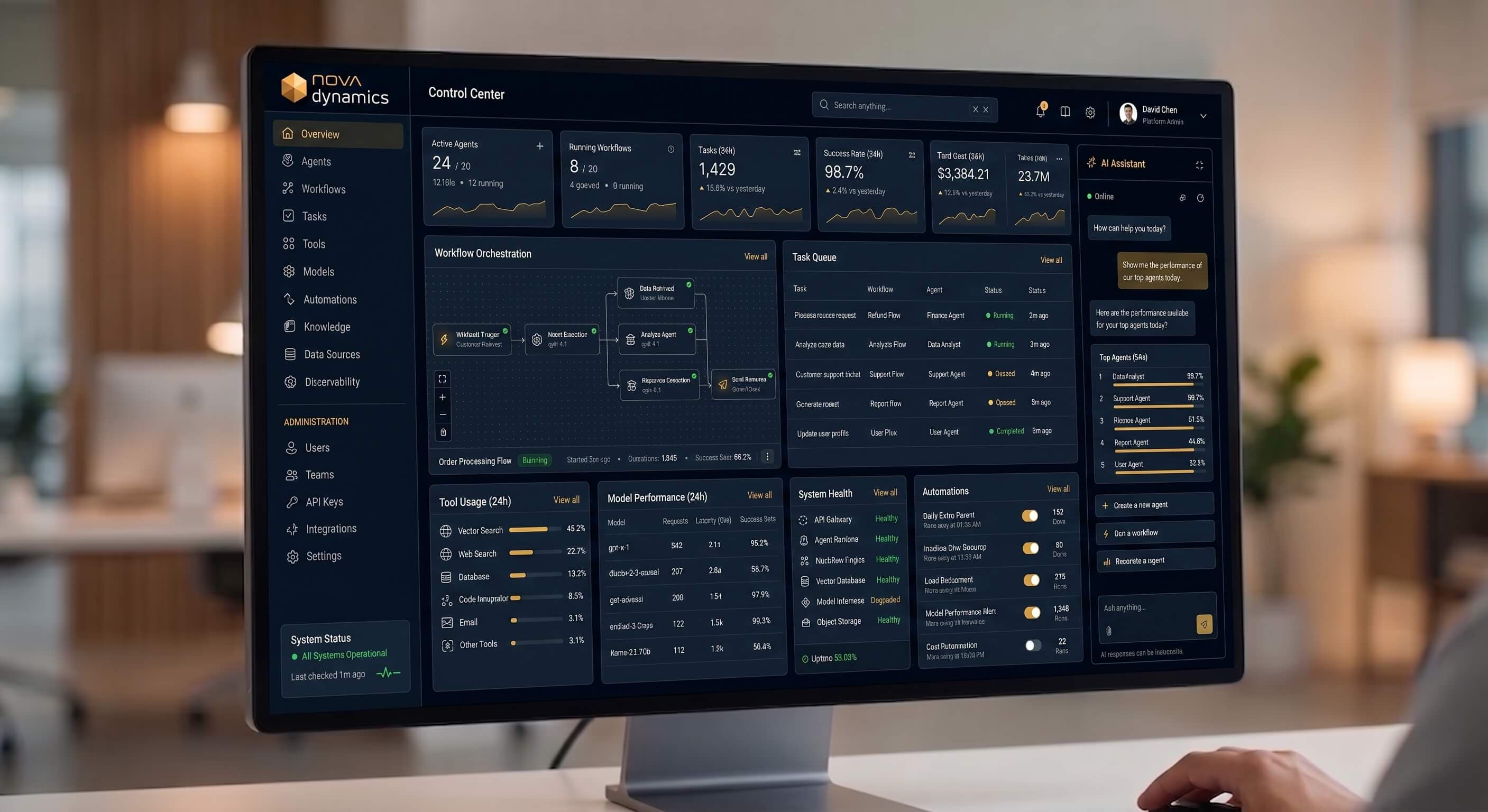 Nova Studio interface - low-code builder for agents, skills and automated workflows