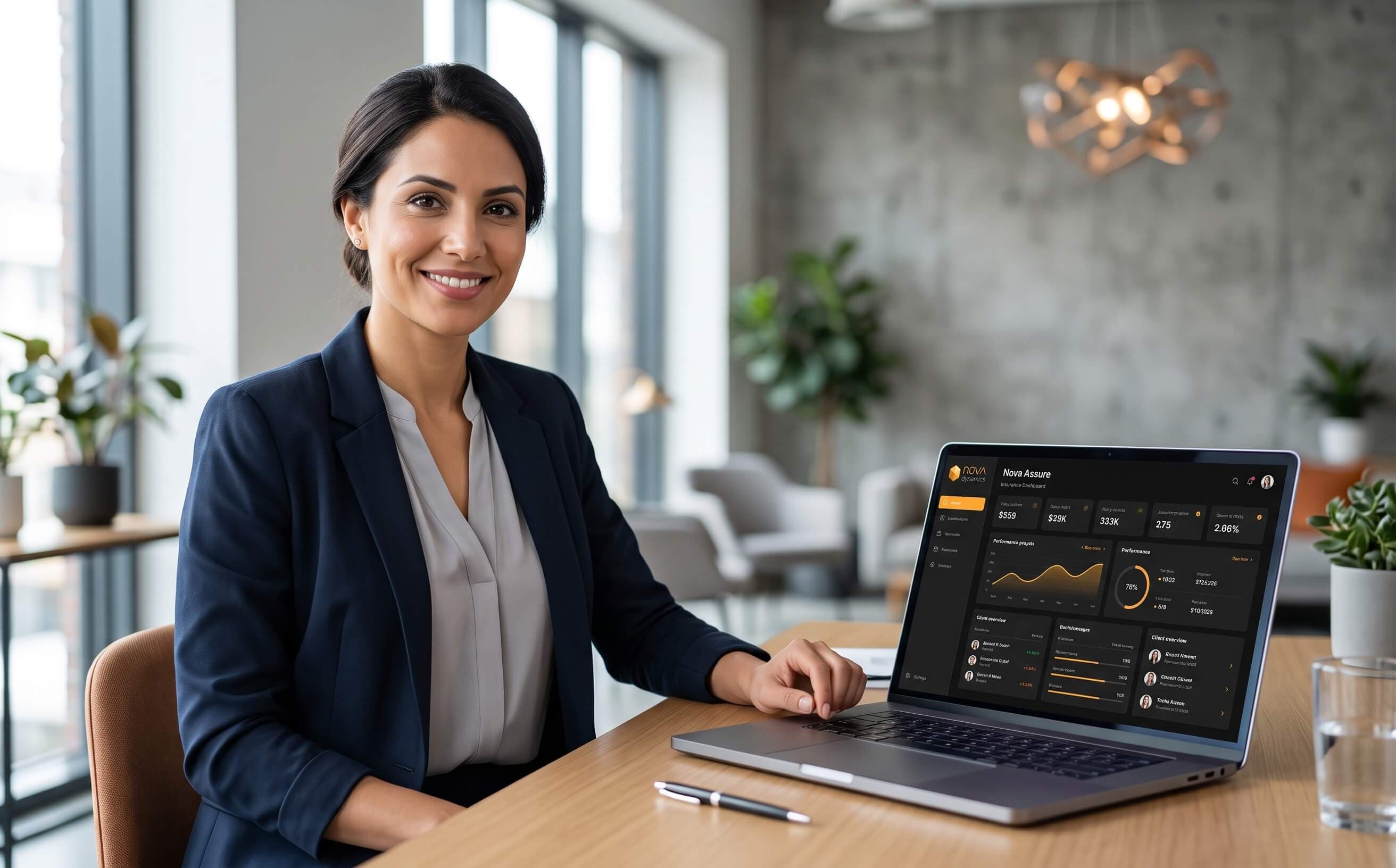 Product UI concept for Nova Assure: a clean, friendly interface a non-technical owner can use, on phone and laptop.